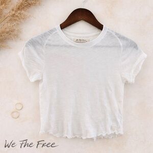 Free People We The Free White Slub Raw Hem Tee NWOT Cropped Casual Top